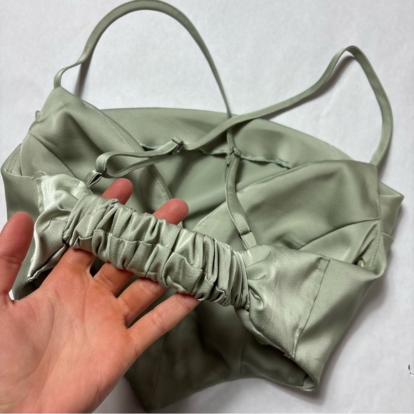 Mabel satin green open back top - Picture 3 of 4